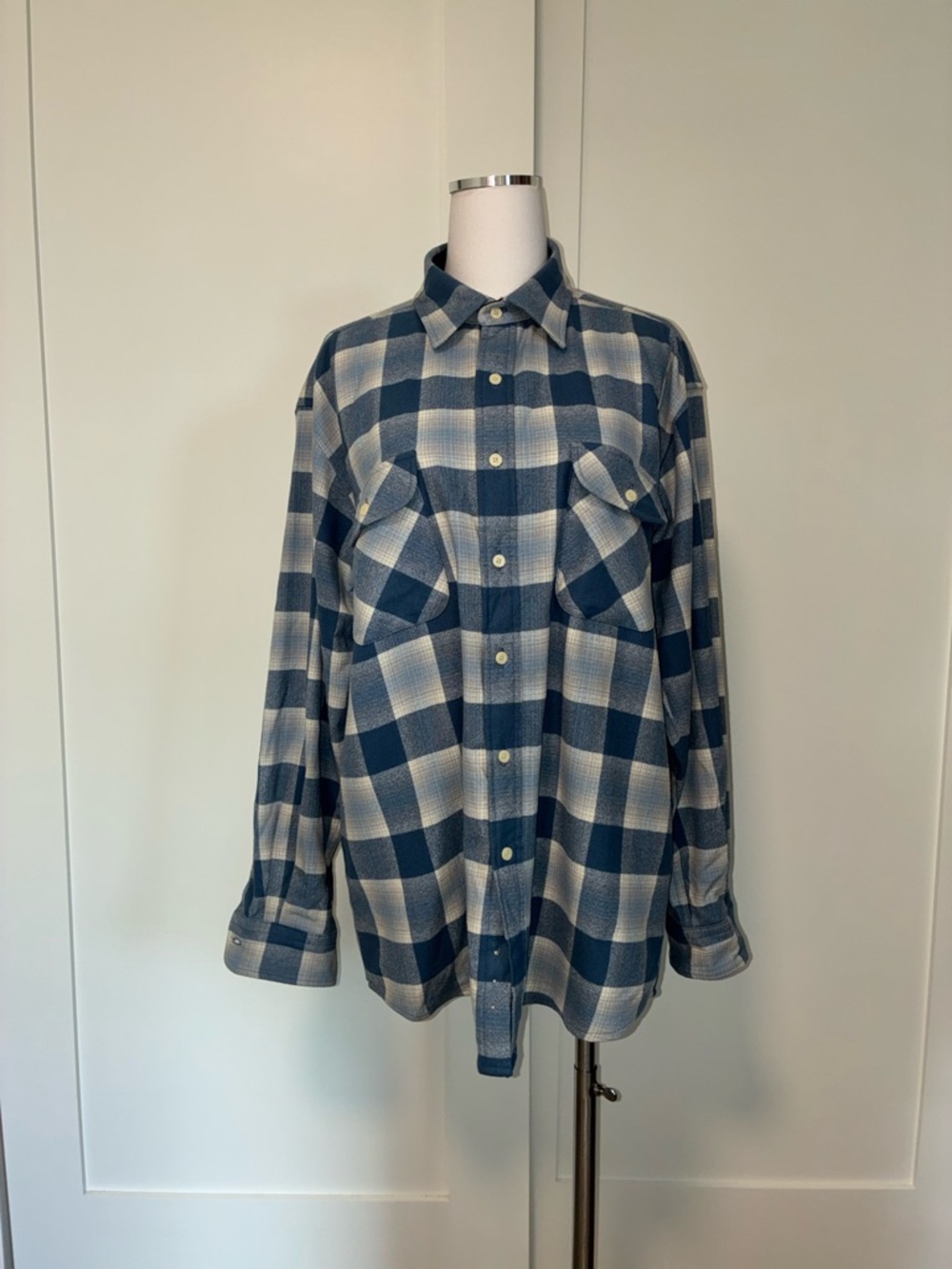 Pendleton Blue and White Plaid Button-Down Shirt